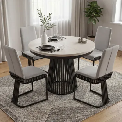 Трапезна маса GARDA кръгла разтегателна плот кашмир/крак черно – снимка 3