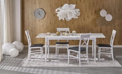 Разтегателна трапезна маса NELSON в бяло – функционален механизъм 160–200 см, стабилна конструкция и изчистен дизайн за модерна трапезария