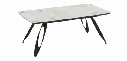 Разтегателна трапезна маса MERKUR – бежов мрамор и черно, с механизъм от 190 см до 250 см, стилен дизайн и здрава конструкция за модерна трапезария