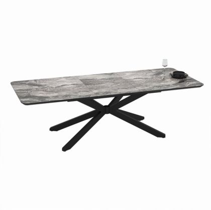Разтегателна трапезна маса MONA – черен мрамор, с механизъм от 190 см до 250 см, стилна MDF повърхност и здрава метална конструкция за трапезарията