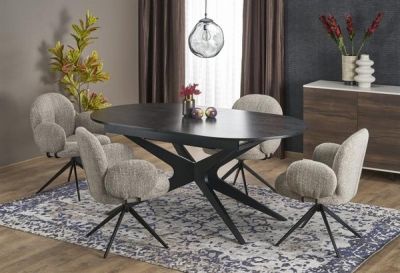 Разтегателна трапезна маса SANDRO – изцяло черна с механизъм от 180 см до 240 см, стабилна метална конструкция и модерен дизайн за трапезария и кухня.