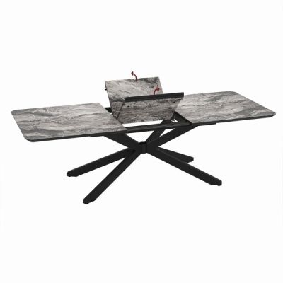 Разтегателна трапезна маса MONA – черен мрамор, с механизъм от 190 см до 250 см, стилна MDF повърхност и здрава метална конструкция за трапезарията